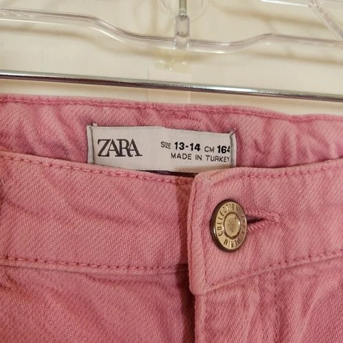 Zara Girls Pink Denim High Rise Wide Leg Jeans Size 13-14 Adjustable waist - Picture 2 of 15
