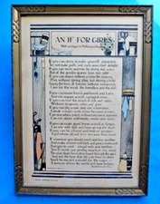 1920'S Art Deco FRAMED MOTTO POEM " AN "IF" FOR GIRLS " ELIZABETH LINCLON OTIS