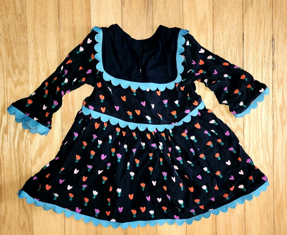 Stella McCartney Kids Folk Flower Print Embroidered Long Sleeve Black Dress 4T - Image 2 of 4