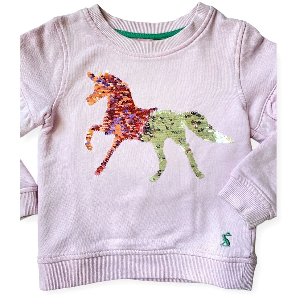 JOULES девочек размер 4 единорог толстовка Flippy блестки розовый серебристый блестящий Flip - Изображение 3 из 4