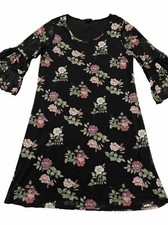 Espresso Women's L Dress Crew Neck 3/4 Bell Sleeve Shift Floral