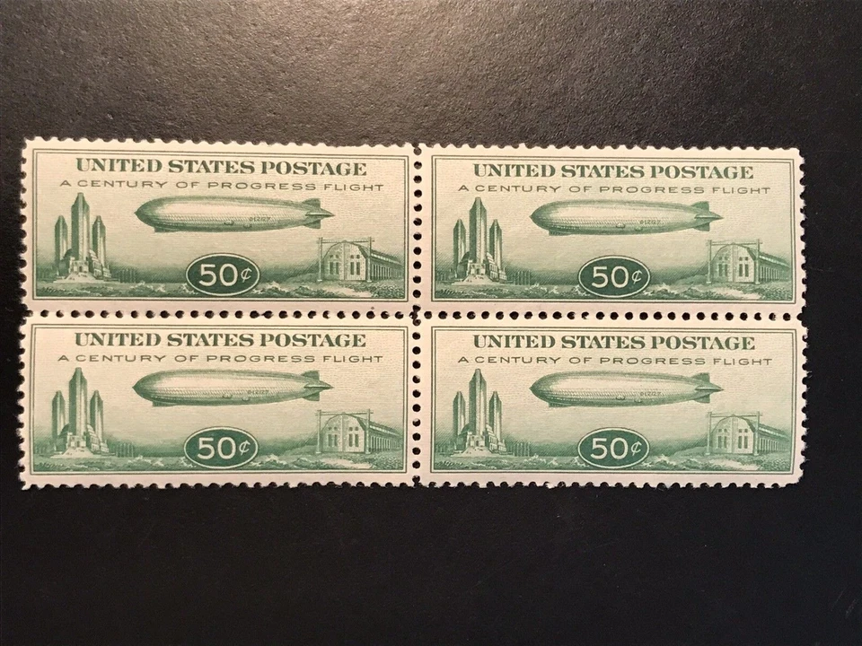 4 US #C18 AIRMAIL STAMPS MNH (4 Block) OG BABY ZEPPELIN CV ~ $600.00 SEE PHOTOS! - Image 2 of 4