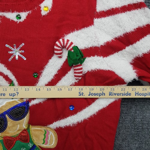 33 Degrees Ugly Sweater Gingerbread Man Women Sz 1X Holiday Red Swizzled NWT - Picture 16 of 19