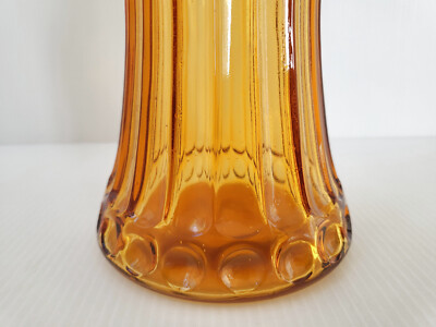 Carafe en verre bleu Empoli avec sillons, bouteille années 60
