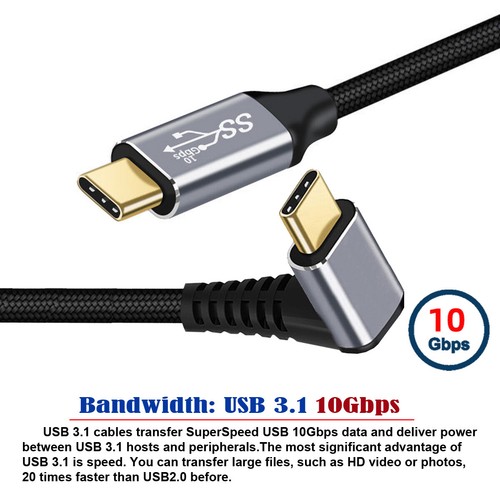 10Gbps USB3.1 USB-C Type-C 90 Degree Up Down Angled Male to Straight Male Cable - Picture 10 of 60