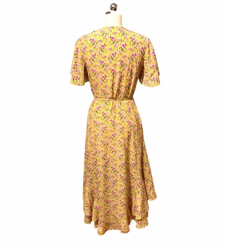 Roller Rabbit Yellow Floral Flutter Wrap Dress NWT Midi Ruffle Cottagecore Sz XS - Picture 4 of 11