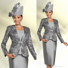 Silver Appliqued Lace Mother of the Bride Dresses 3 Pieces Evening Gowns Long