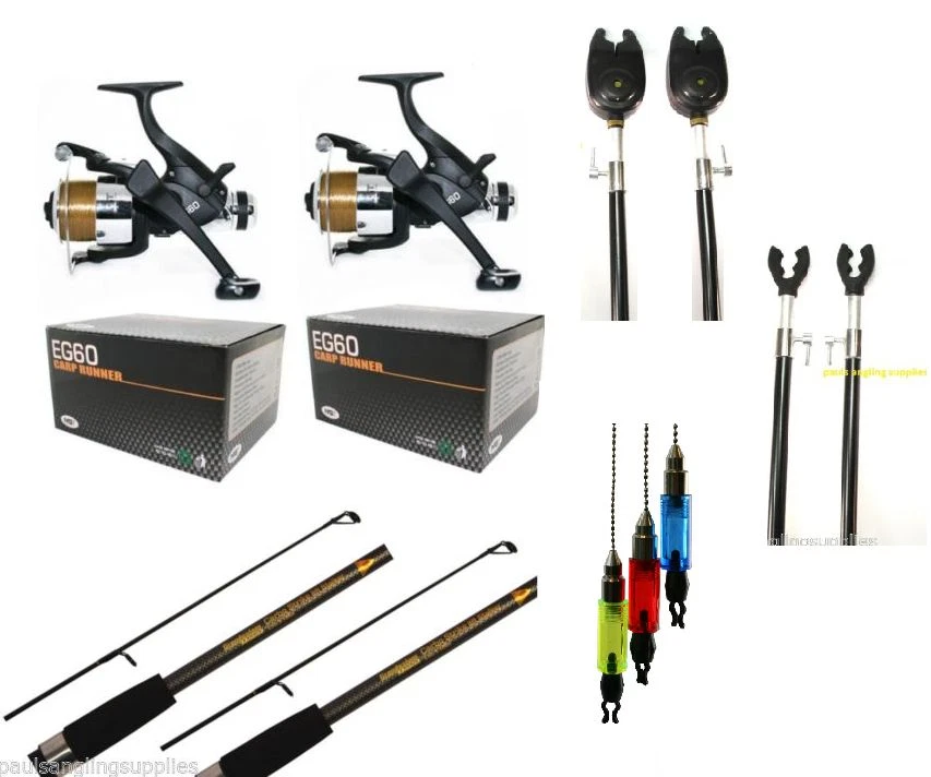 AS-SHOWN Stalking Carp Fishing Set 2 Rods Size 40 Reels Alarms Rests Banksticks