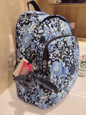 NWT Kipling Seoul Blue Floral Medium backpack 37CM