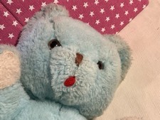 VTG. EDEN PLUSH BLUE SITTING TEDDY BEAR W/WHITE PADS, 10 INCHES, HAITI