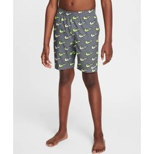 Nike Boys Swooshy Volley Swim Shorts Grey Lime Green 7 in XLL906549 Medium