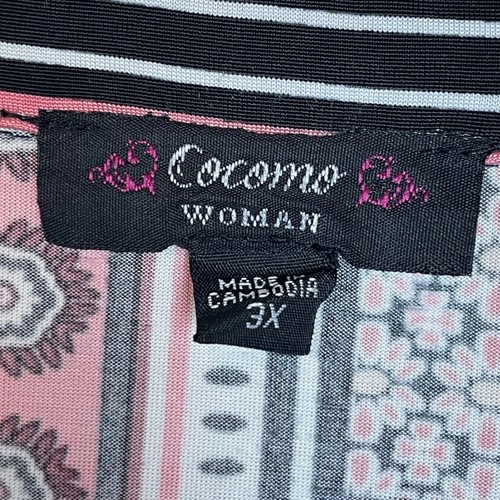 Cocomo Woman Pink Black Paisley Print Quarter Zip Long Sleeve Tunic Top 3X - Picture 3 of 7