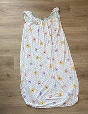 Vintage Miss Elaine Nightgown Flowers And Stripes Long Short Sleeves M/L 