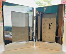 Photo Frame & Clock Combo Silver Tone Desk Cl...