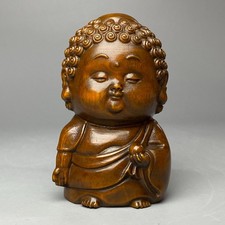 2.9" China Exquisite Boxwood Handmade Shakyamuni Sakyamuni Buddha Statue B205