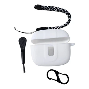 White Silicone Protective Case for Earphones w/ Keychain Lanyard Shockproof