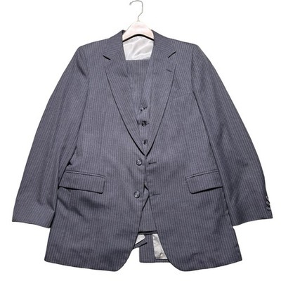 Haggar Jameson Park Men's 3 Piece Suit 40L 34X30 Grey Pin Stripe Flaw Vest