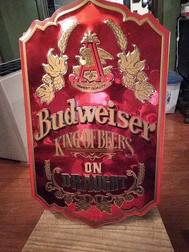 Vintage Metal Budweiser Bud Sign King OF Beers Retro Advertising Pub Bar Tavern