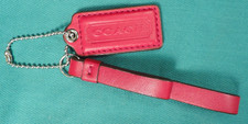 COACH BURGUNDY LEATHER HANG TAG TAB / FOB W/ CHAIN