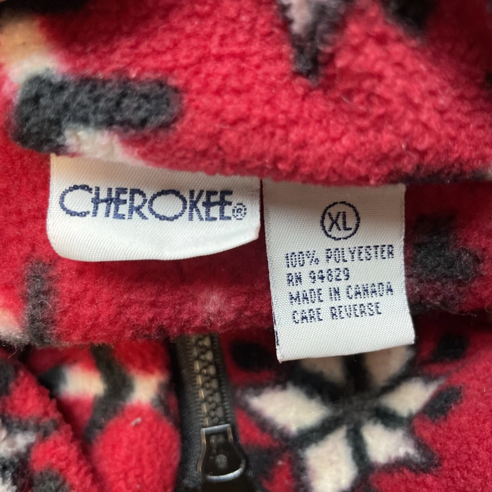 Vintage Cherokee Pullover Womens XL Red Black Fleece 1/4 Zip Fair Isle Nordic - Image 3 of 4
