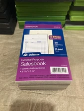 Adams General Purpose Sales Book, 2-Part Carbonless, White/Canary, 3-11/32" 6-Pk