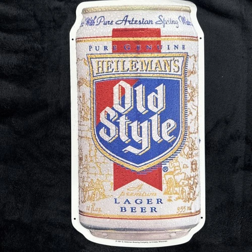 Vintage 1991 Heilemans Old Style Lager Beer Tin Beer Can Sign Logo Advertising