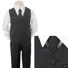 New Baby Toddler  Boy 4 pcs Navy Blue Pin Stripe Formal Vest Suit Set