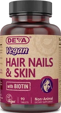 Deva Vegan Hair, Nails & Skin Vitamins with Biotin, Supplement, 90 Tablets