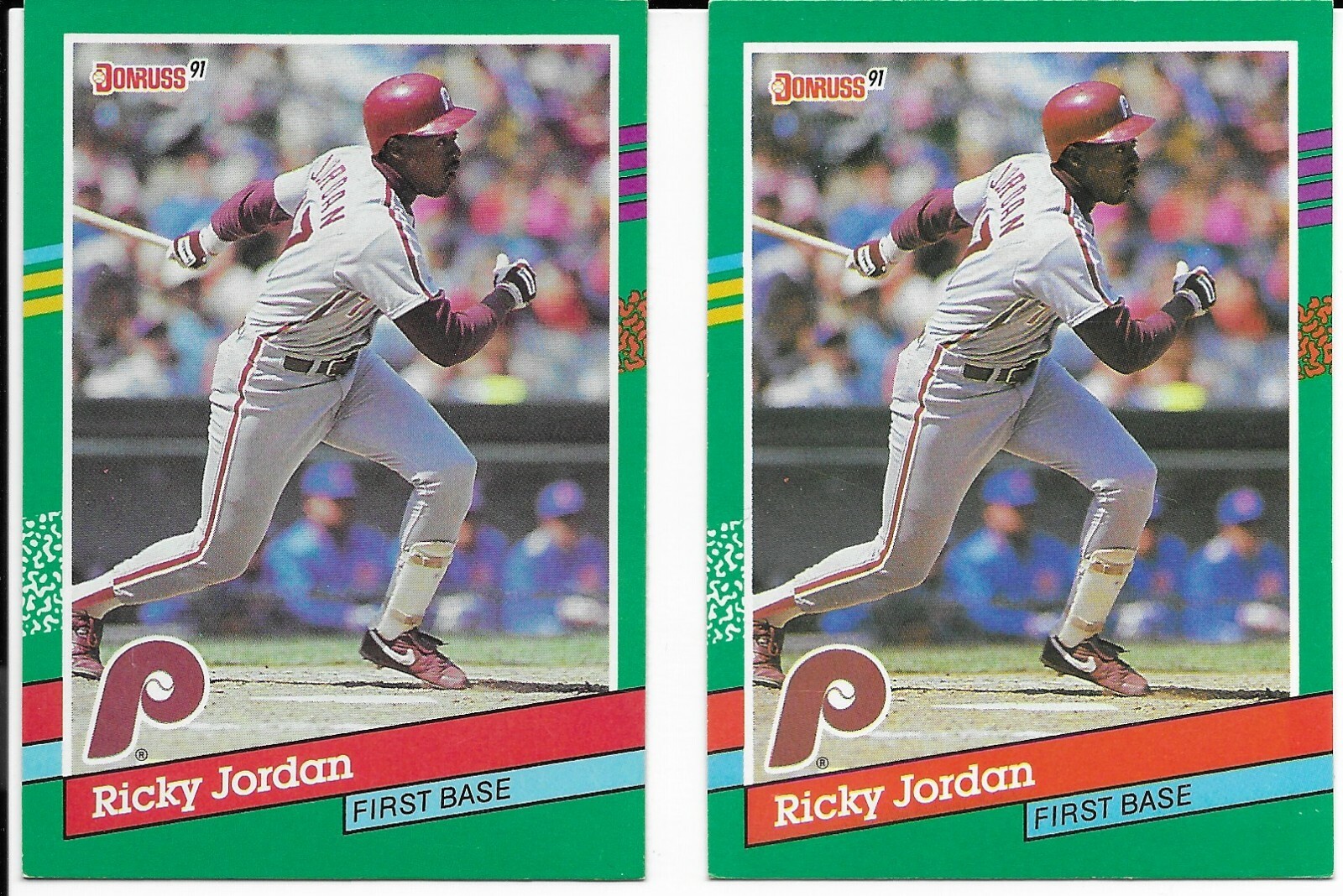 1991 Donruss Baseball 466 Ricky Jordan (2 card lot) UER and correct