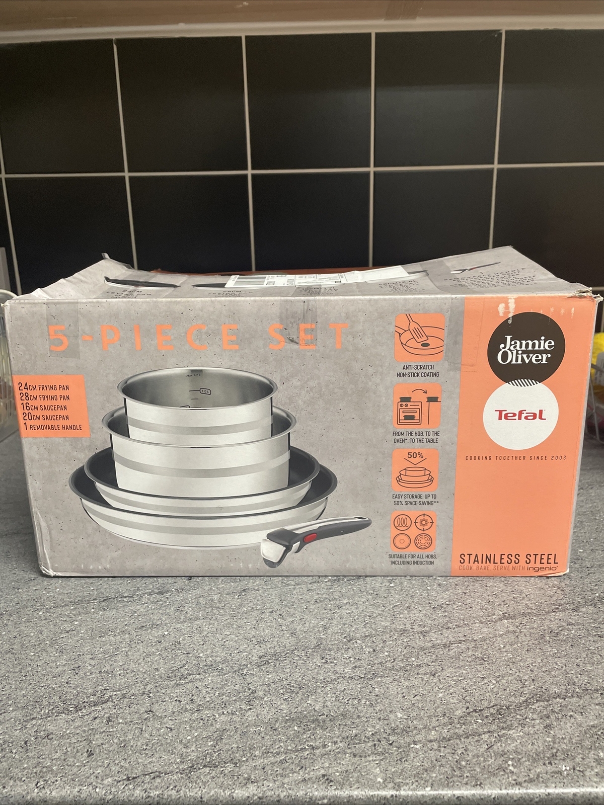 Tefal Ingenio 5 Piece Stainless Steel Cookware Set Pans Jamie Oliver