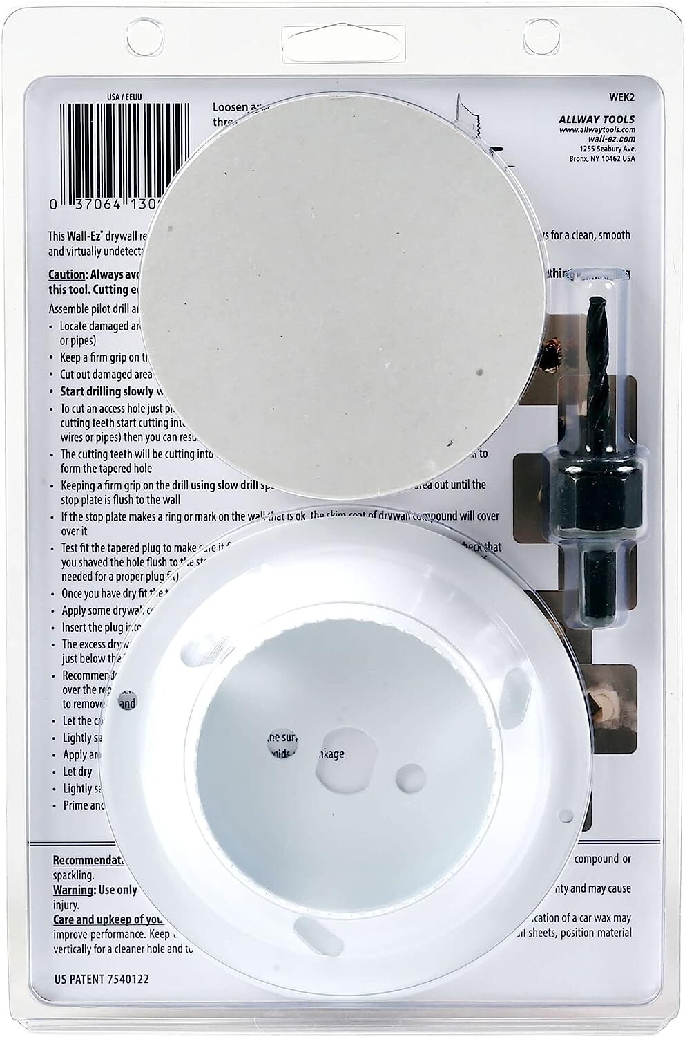 Drywall Repair Kit with Tapered Hole Saw & 2 Drywall Plugs ALLWAY WEK2