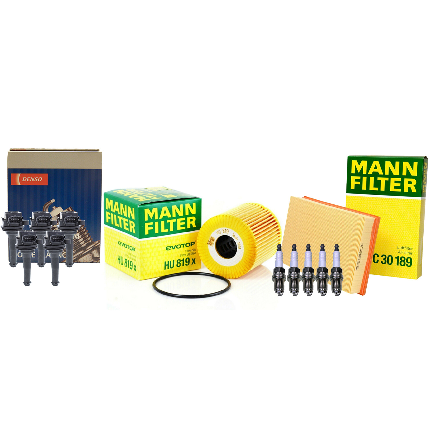 Mann Filters Denso 5 Coils  5 Double Platinum Spark Plugs Tune Up Kit For Volvo