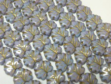 12 beads - Lilac Purple with Gold Czech Glass Maple Leaf Beads 11x12mm