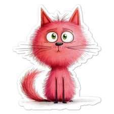Cute Pink Cat, Vinyl Decal Sticker, Indoor Outdoor, 3 Sizes, 11091