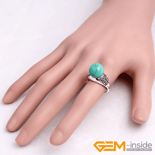 Fashion Gemstone Bead Rings Tibetan Silver Marcasite Jewelry Gift 12mm Christmas - Picture 15 of 60