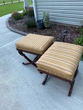 Mahogany Painted Upholstered 'X'  Bench/Stool (2 available)