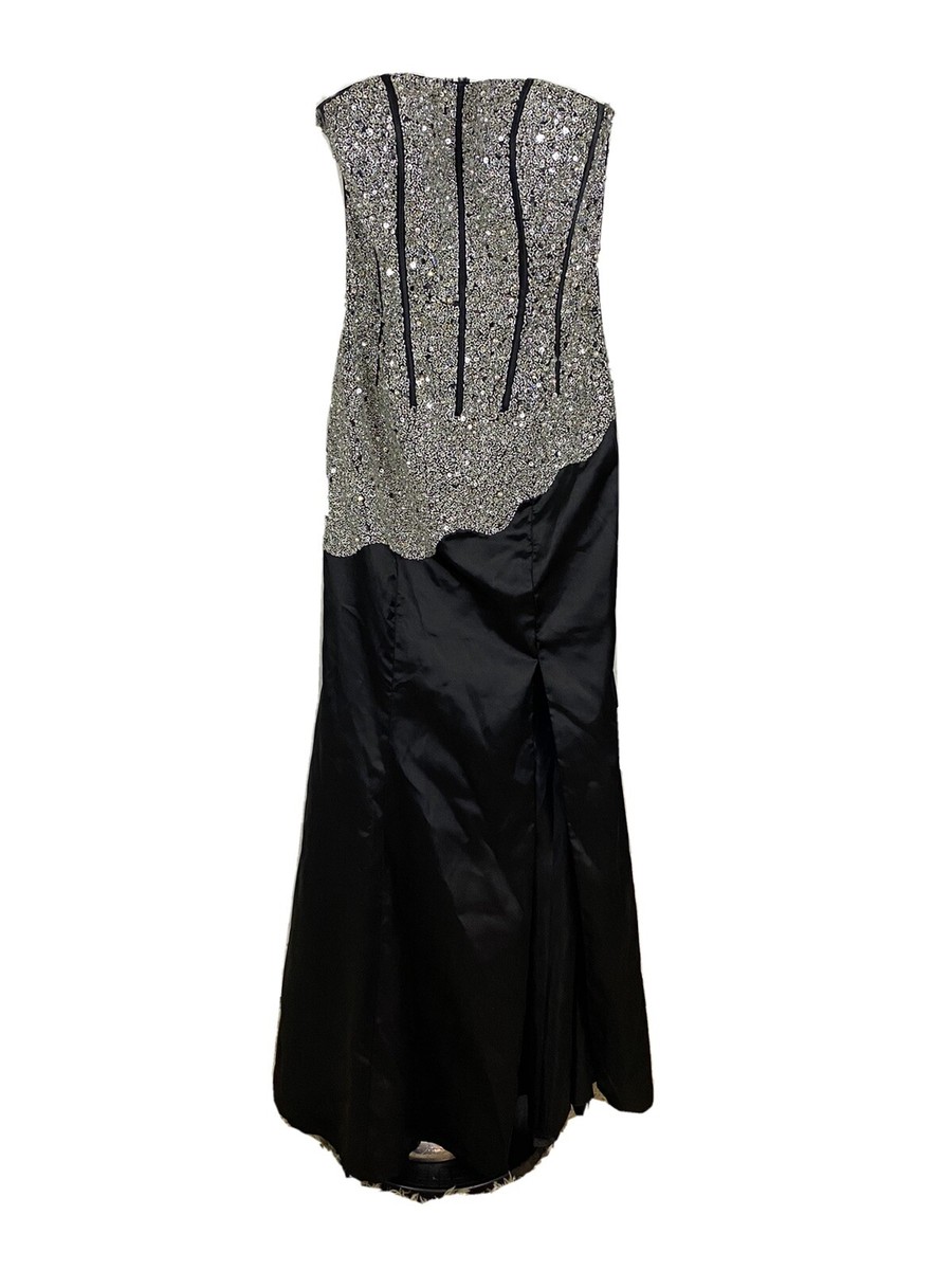 Black Silver Pageant Beaded Strapless 2 XS Formal Dress Riva Designs Front Slit | eBay Black Silver Pageant Beaded Strapless 2 XS Formal Dress Riva Designs Front Slit | eBay