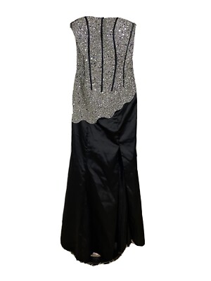 black and silver prom dress Primavera Couture 4301 Size 6 Long Sequin Slit V Neck Strapless Formal Pageant Gown this formal gown will make you shine on your special night Silver Lace Black Feather Sheer
