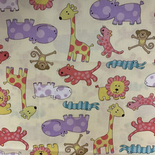 Baby Safari Fabric By Benartex Hippo Lion Giraffe Monkey Gator On Yellow 1 Yds