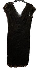 NWT Blu Sage Tiered Lace Beaded & Sequined Dress Size  12 Black Body Con Party