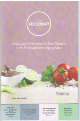 East Coast Main Line Government DOR ECML grey/purple First Class Foodbar menu 13