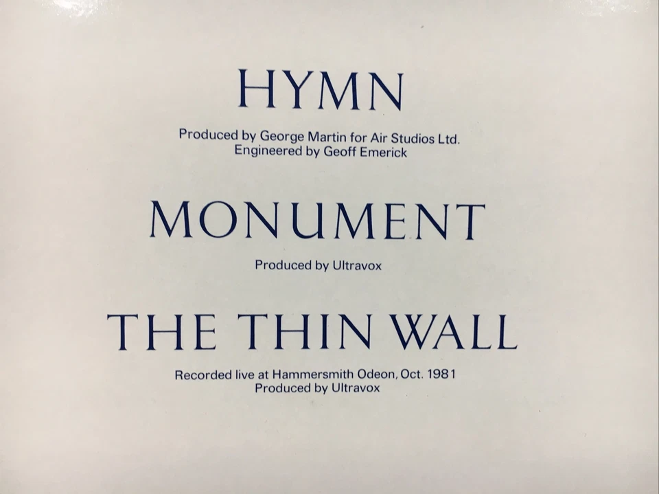 Ultravox Hymn / Monument/The Thin Wall 12” Single Vinyl Record CHS122657 Pop 80s Foto 3 de 4