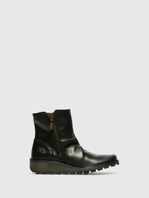 Fly London MON944FLY Bottes À Talons Hauts Montantes Zippées En Cuir Noir Femme - Photo 1/4