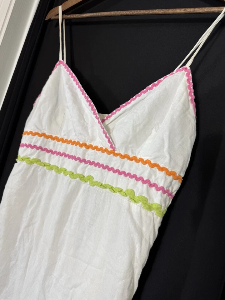 Peppermint Bay Womens Dress Sz L Sleeveless Babydoll Y2K Ric Rac Trim Beachy - Image 2 of 4