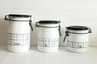 Vintage Wheaton Canister Set White Milk Glass Blue Lid Bale Wire Latch