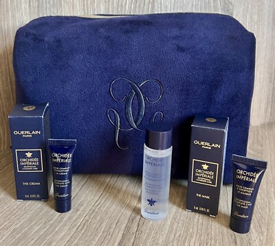 Guerlain Orchidee Imperiale Bag w/ The Mask 5ml Essence In Lotion The Cream 3 ml