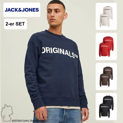 JACK & JONES Herren 2er-SET Sweater Rundhals Pullover mit ORIGINALS Print