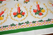 TIME TO DECORATE WITH CANDLES & ORNAMENTS! VTG GERMAN PRINT CHRISTMAS TABLECLOTH