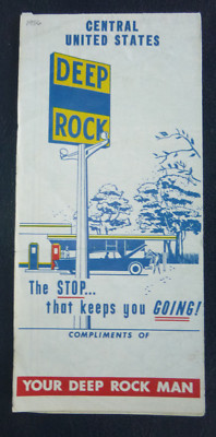 1956 Central United States road map Deep Rock  oil gas route 66