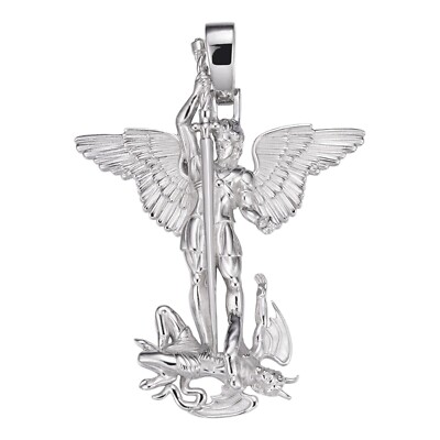 Saint St Michael Slaying Dragon Pendant Solid 925 Sterling Silver Necklace Real